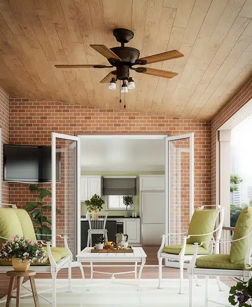 Ceiling fan on a residential patio.